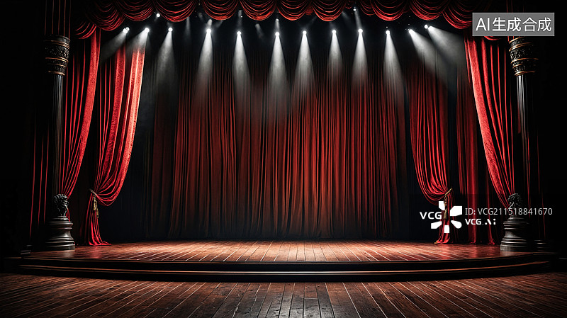 【AI数字艺术】舞台幕布下的聚光灯图片素材