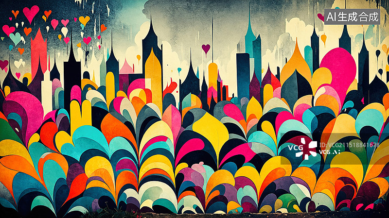 【AI数字艺术】色彩斑斓的城市涂鸦图片素材