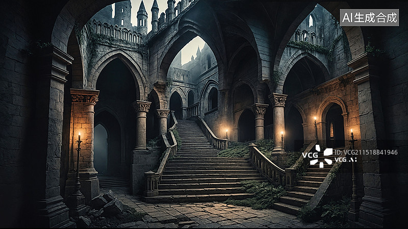 【AI数字艺术】神秘古堡之夜图片素材