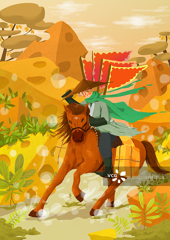 秋日侠客骑马送货图片素材