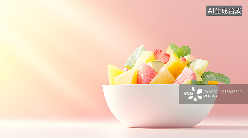 【AI数字艺术】桌上碗里水果沙拉特写镜头图片素材