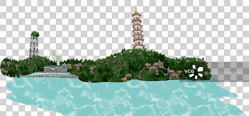 温州江心双塔插画元素图片素材