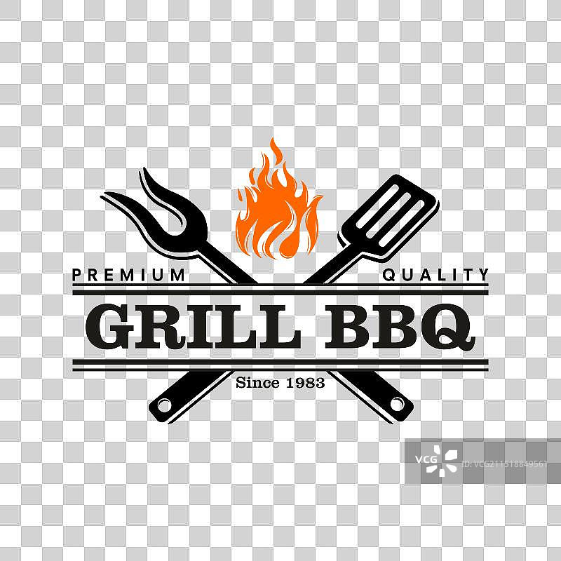 烧烤Logo设计：烤架、食物、火焰与铲子图片素材