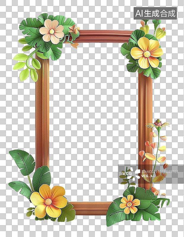 【AI数字艺术】清新花草装饰画框木框图片素材