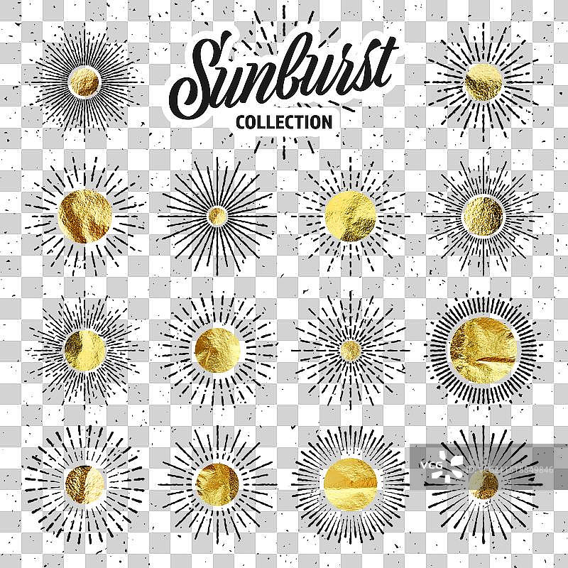 复古Grunge风格旭日日落光束金箔图片素材