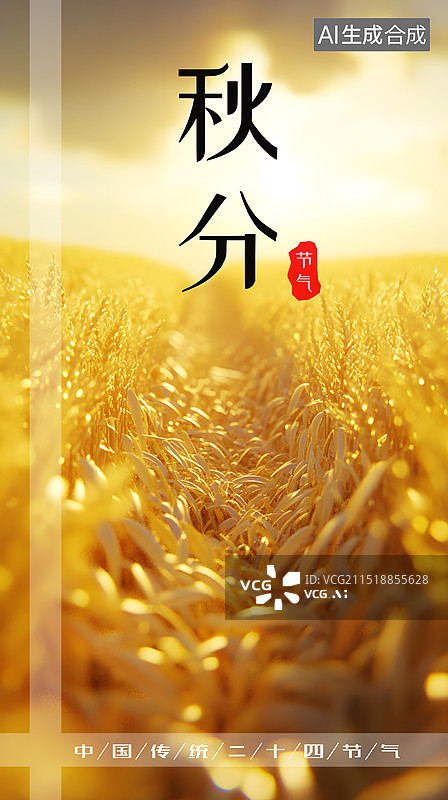 【AI数字艺术】AIGC：秋分节气海报背景 水稻农田农作物图片素材