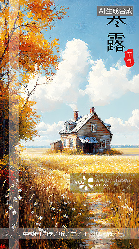 【AI数字艺术】AIGC：寒露节气海报 唯美浪漫自然风景田园 风光背景图片素材