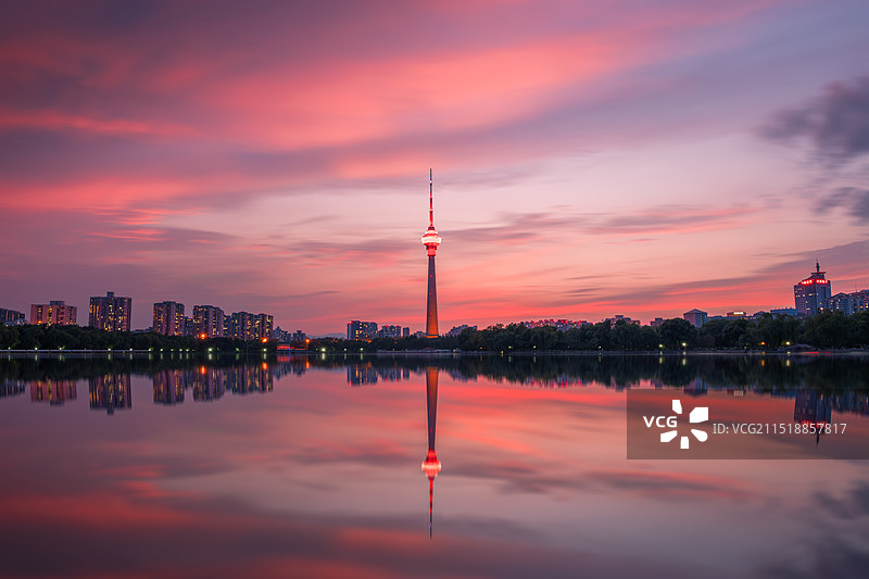 玉渊潭晚霞图片素材