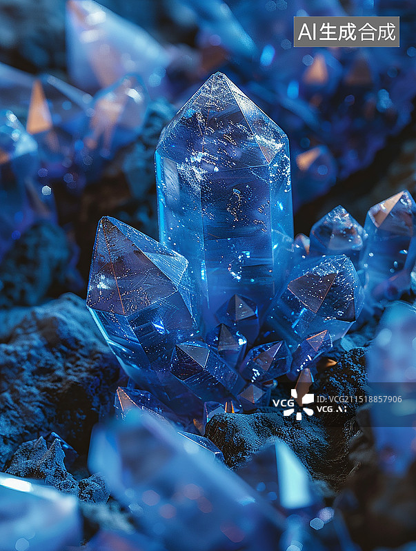 【AI数字艺术】蓝色的蓝色水晶蓝铜矿图片素材