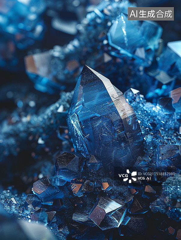 【AI数字艺术】蓝色的蓝色水晶蓝铜矿图片素材
