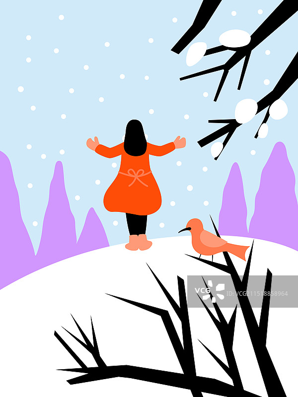 极简扁平风24节气插画小雪图片素材