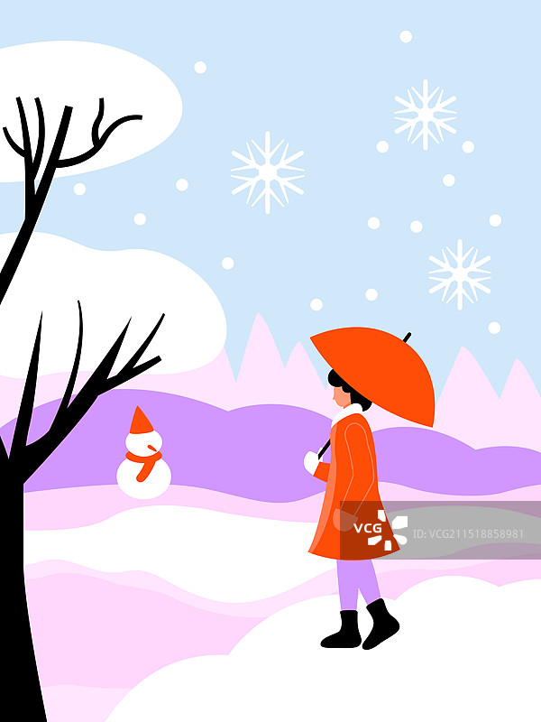 极简扁平风24节气插画小寒图片素材