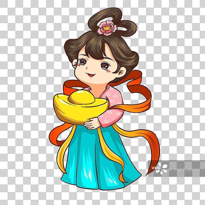 古装女孩抱元宝图片素材