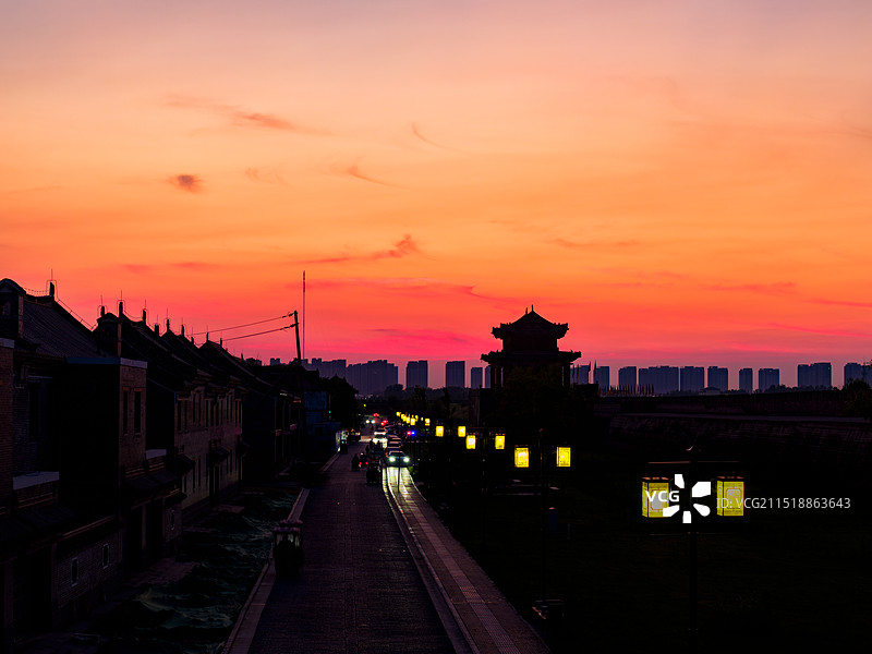 河南，商丘市，睢阳区，商丘古城，归德府城，拱辰门，归德府城墙，第四批全国重点文物保护单位，晚霞，余晖图片素材