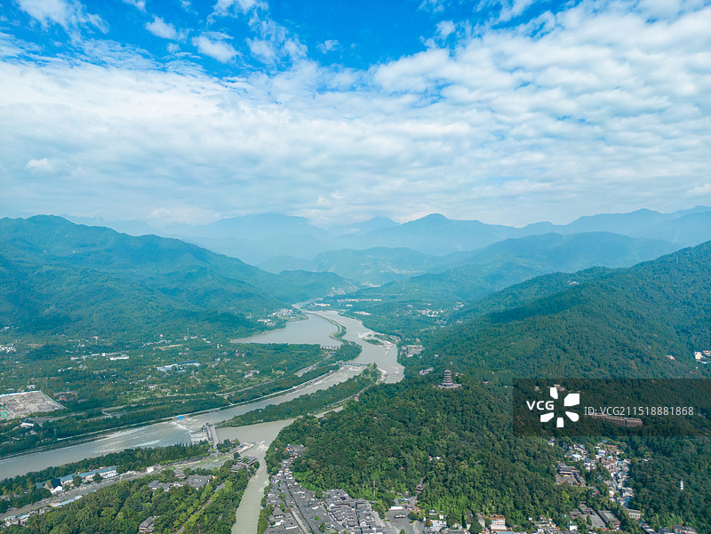 四川都江堰景区航拍图片素材