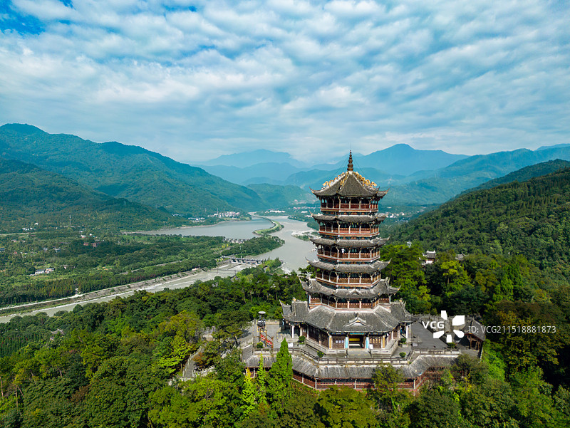四川都江堰景区航拍图片素材