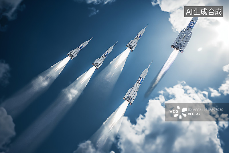 【AI数字艺术】空中导弹低角度俯视图图片素材
