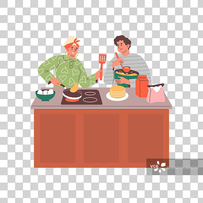 母子一起做薄饼图片素材