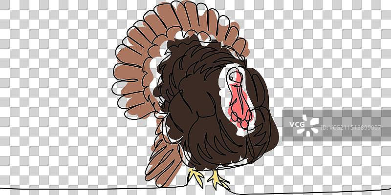 彩色火鸡单线艺术图片素材