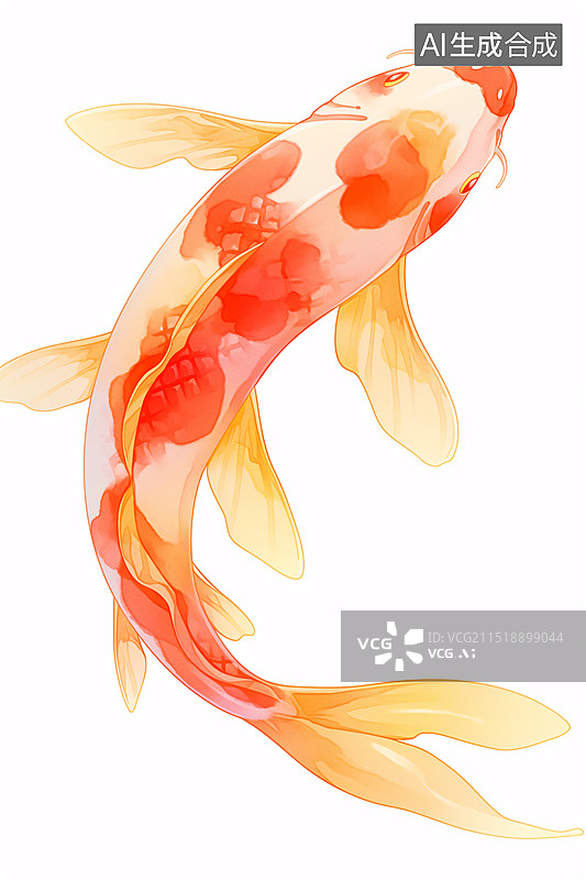 【AI数字艺术】可爱锦鲤节日形象新年跳跃鲤鱼国风扁平插画图片素材