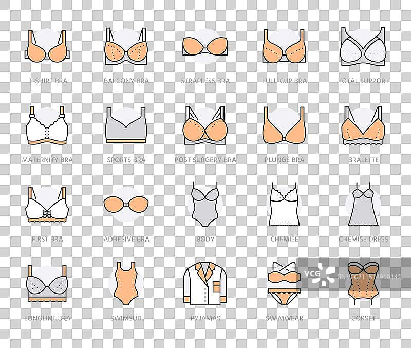 女士内衣种类扁平线条图标合集图片素材