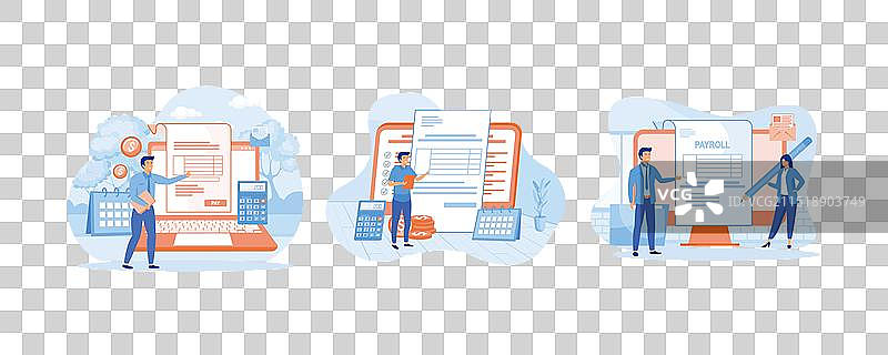 带有笔记本电脑和发票的工资单支付概念图片素材