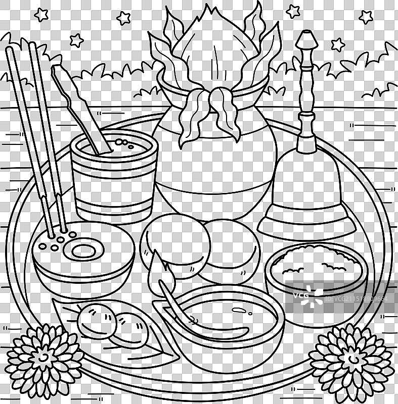 排灯节普迦祭祀盘儿童涂色页图片素材