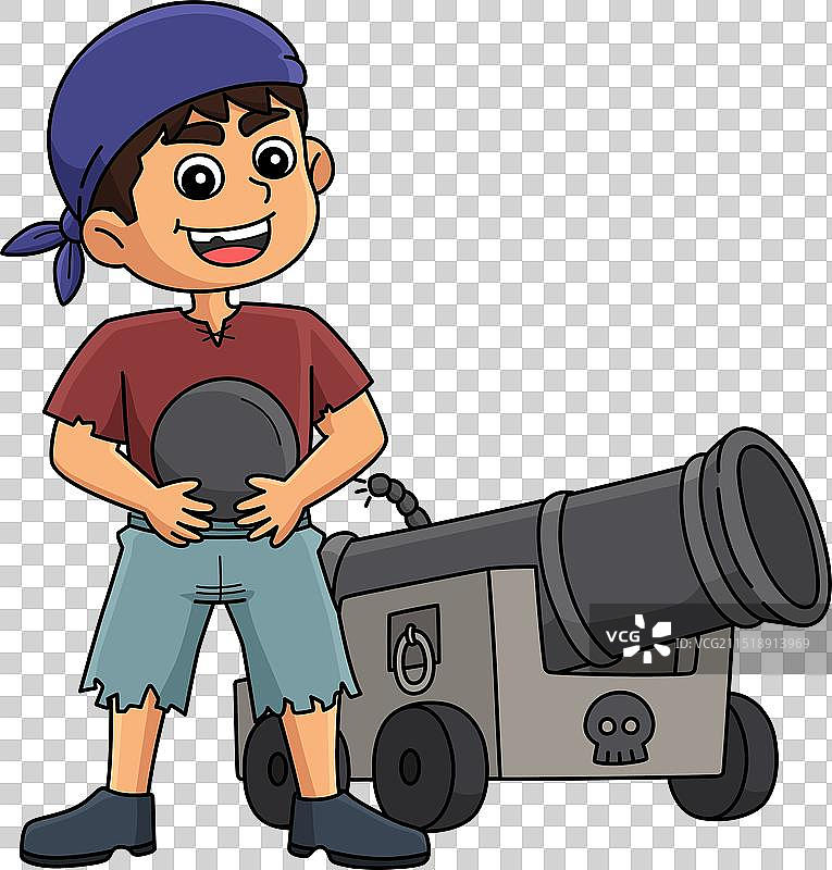 卡通彩色加农炮海盗插画图片素材