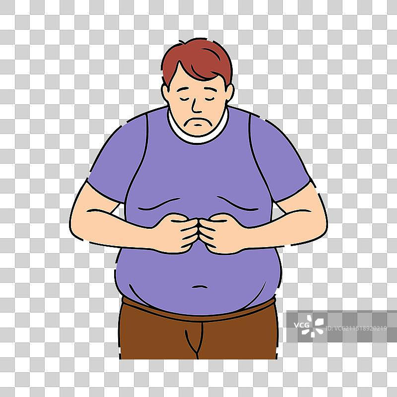 担心腹部脂肪的男子扁平化设计图片素材