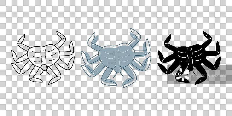 不同颜色螃蟹的涂鸦小图案图片素材