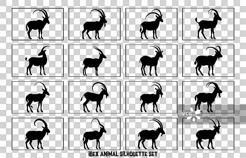 黑色高山山羊轮廓剪影套装图片素材