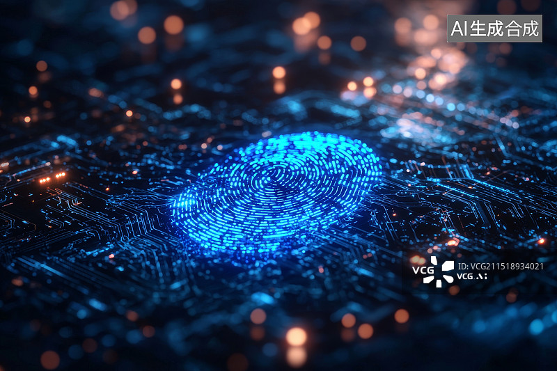 【AI数字艺术】数字蓝色指纹图片素材