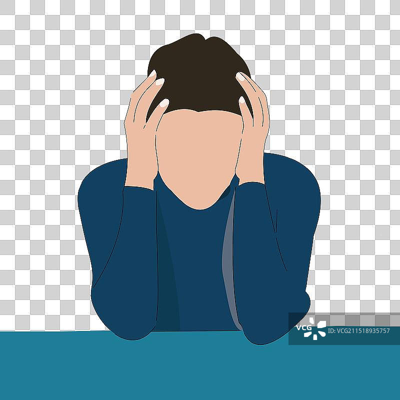 感到不知所措，双手抱头的女性（扁平风格）图片素材