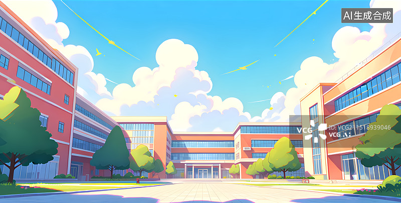 【AI数字艺术】学校建筑环境插画图片素材