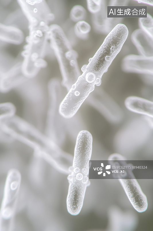 【AI数字艺术】白底显微镜下杆菌细菌细胞3D微观显微插画图片素材