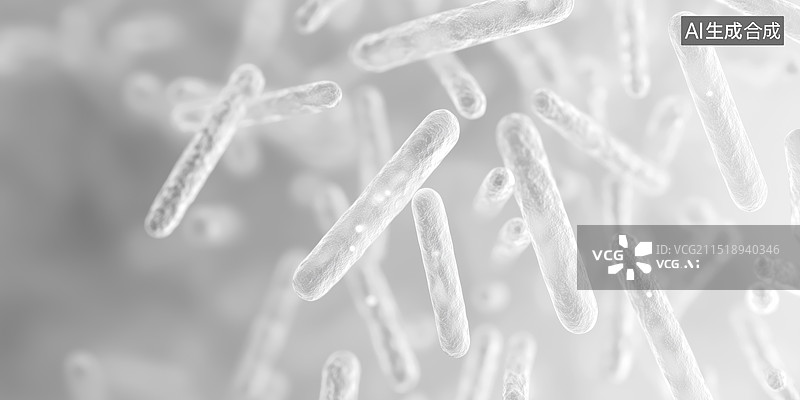 【AI数字艺术】白底显微镜下杆菌细菌细胞3D微观显微插画图片素材