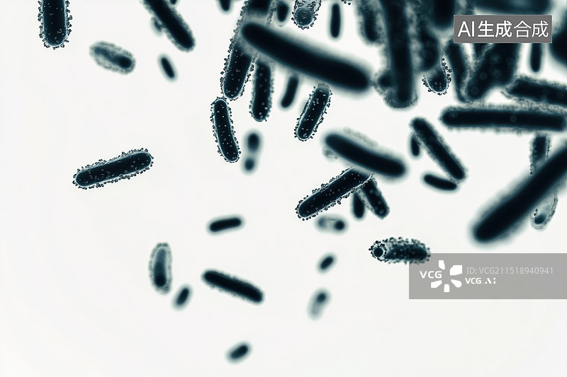 【AI数字艺术】白底显微镜下黑色杆菌细菌3D微观显微插画图片素材