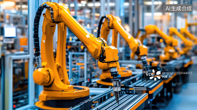【AI数字艺术】机械臂和无人生产的工厂车间图片素材