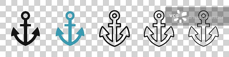 黑色和蓝色锚图标集图片素材