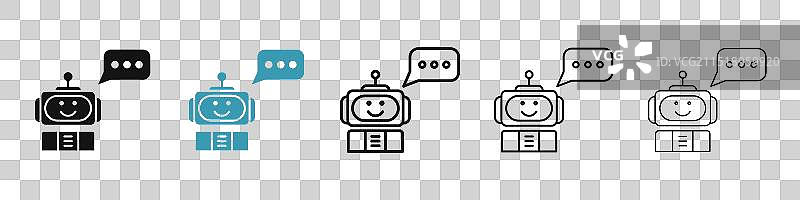 黑色和蓝色聊天机器人语音气泡图标集图片素材