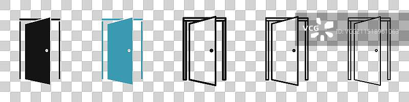 黑色和蓝色打开的门图标集图片素材