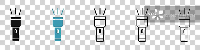 黑色和蓝色手电筒图标集图片素材