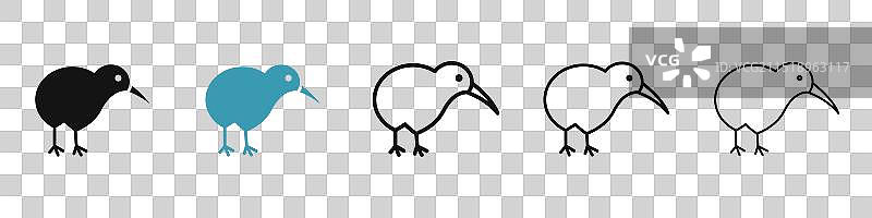 黑色和蓝色猕猴桃鸟图标集图片素材