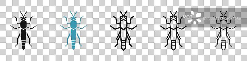 黑色和蓝色蝗虫图标集图片素材