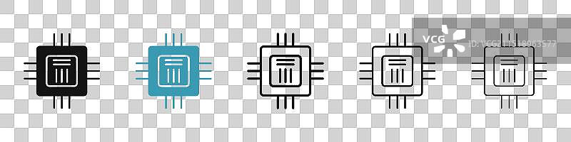 黑色和蓝色微芯片图标集图片素材