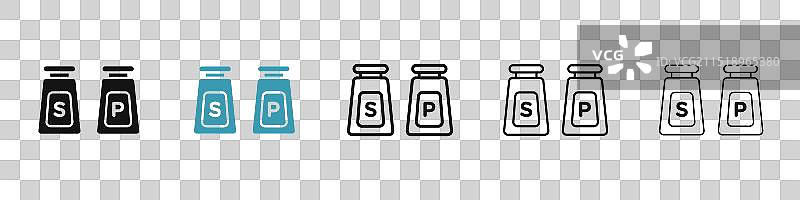 黑色和蓝色盐和胡椒粉图标集图片素材