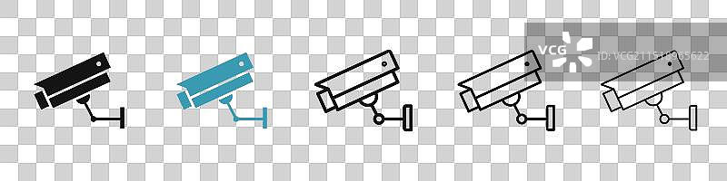 黑色和蓝色安防摄像头图标集图片素材