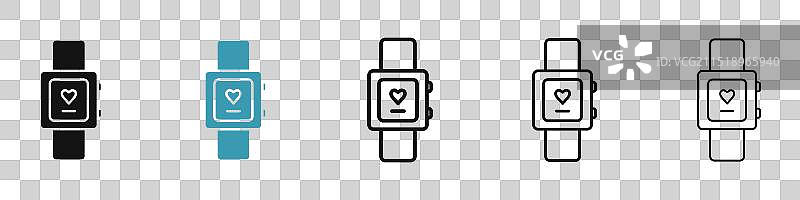 黑色和蓝色智能手表图标集图片素材