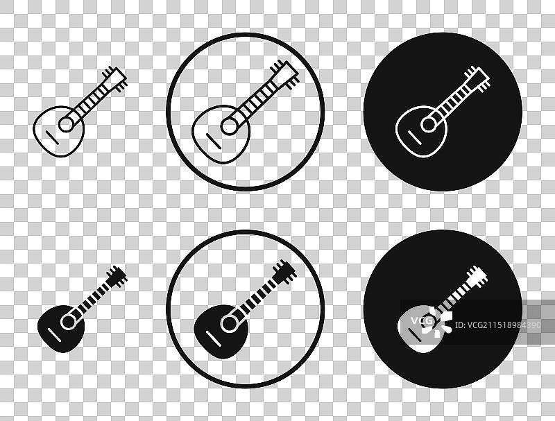 黑白轮廓的曼陀林图标集图片素材