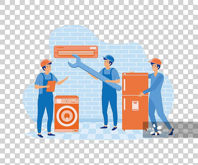 快乐的维修人员在家修理机器图片素材